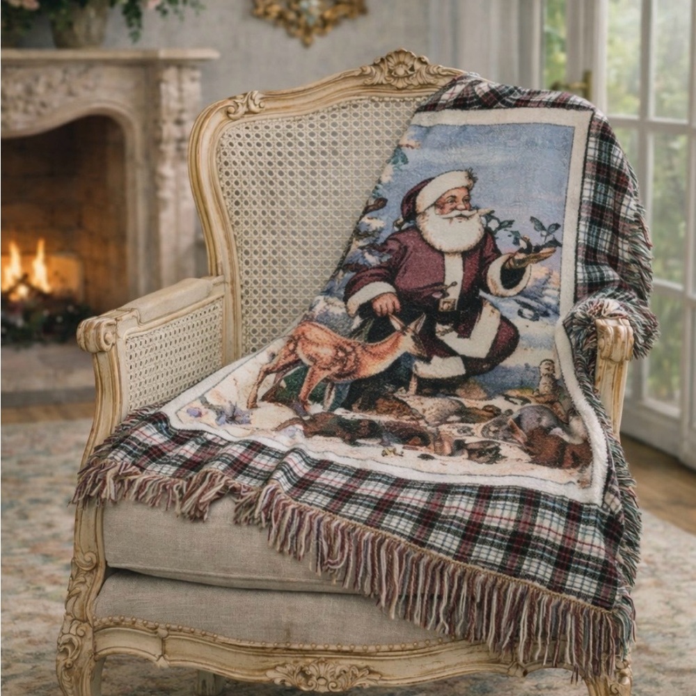 Christmas Santa Tapestry Throw Blanket / Home Decor